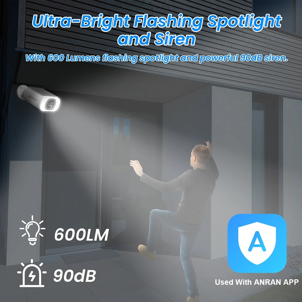 ANRAN Outdoor Solar Security Camera with Battery 3MP 2.4G WIFI Camera Battery Cloud Storage Color Night Vision - Image 4